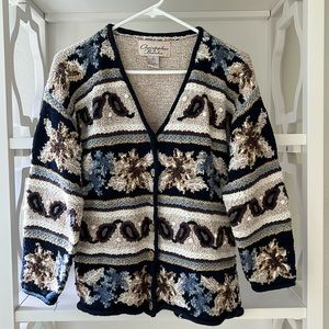 Vintage Christopher & Banks Popcorn Hand Knit Cotton Oversized Cardigan Sweater